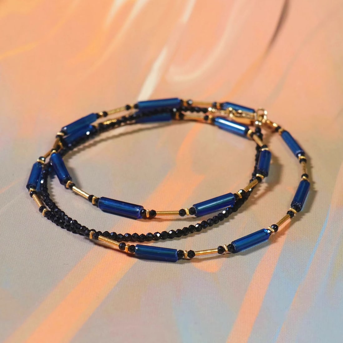 18K pure gold Indian black spinel old glass handmade necklace (1 of 3)