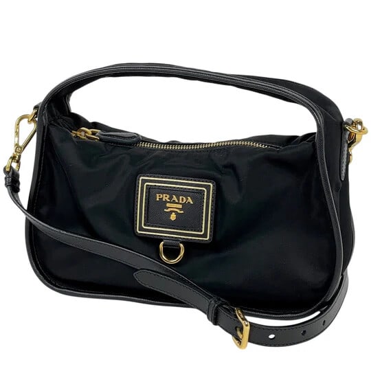 Prada Logo Brand Handbag 2WAY Shoulder Bag Nylon Nero (Black) Women's [Second-hand]: Prada Logo Brand Handbag 2WAY Shoulder Bag Nylon Nero (Black) Women's [Second-hand] Because it is a second-hand product, it is not verified and cannot be returned or exchanged. Width Approx. 24 cm Hei