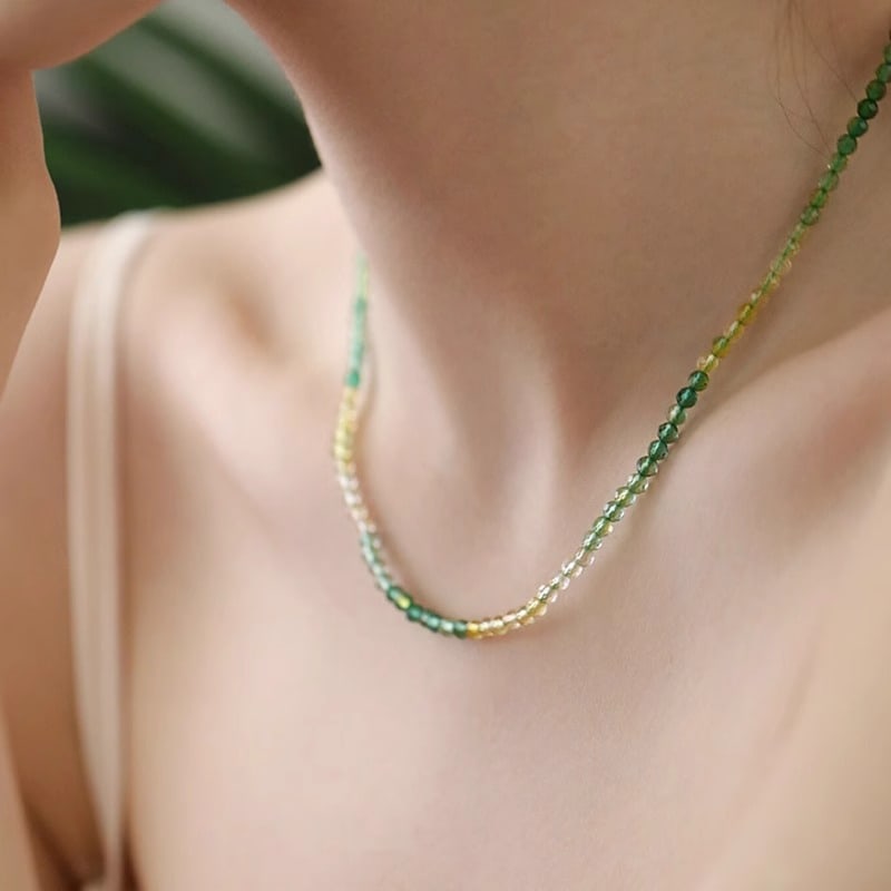 Silver Yellow Green Crystal Cool Summer Necklace: Silver yellow green crystal cool summer necklace s925 silver/yellow green crystal The overall size is about 40+5cm