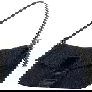 Fendi Zucca Logo Mamma Baguette Handbag Shoulder Bag Crossbody Bag Fabric Black Navy [Secondhand]: Fendi Zucca Logo Mamma Baguette Handbag Shoulder Bag Crossbody Bag Fabric Black Navy 26424 Women's [Second-hand] Because it is a second-hand product, it is not verified and cannot be returned or