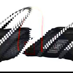 Chanel Sports Series Handbag Boston Bag Coco Mark Mesh Handbag [Second Hand]: Chanel Sports Series Handbag Boston Bag Coco Mark Mesh Handbag Fabric Black Women's [Second-hand] Because it is a second-hand product, it is not verified and cannot be returned or exchanged. Width