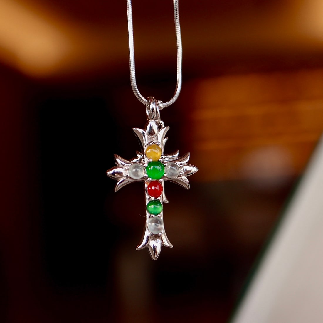 Natural Burmese Jade Cross Sterling Silver Pendant (1 of 9)