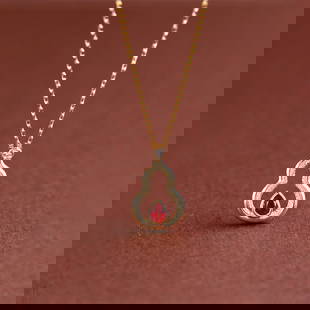 18k Gold Natural Ruby Gourd Necklace: 18k gold natural ruby ??gourd necklace, pigeon blood red small drops, bright color, good fire, main stone about 15 points, diamond 0.012ct