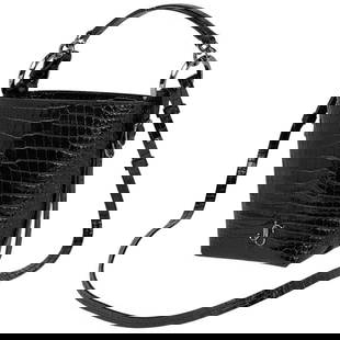 Jimmy Choo Logo Handbag 2WAY Shoulder Bag Bucket Crocodile Handbag Leather Black Women's [Second: Jimmy Choo Logo Handbag 2WAY Shoulder Bag Bucket Crocodile Handbag Leather Black Women's [Second-hand] Because it is a second-hand product, it is not returned or exchanged without verification Width