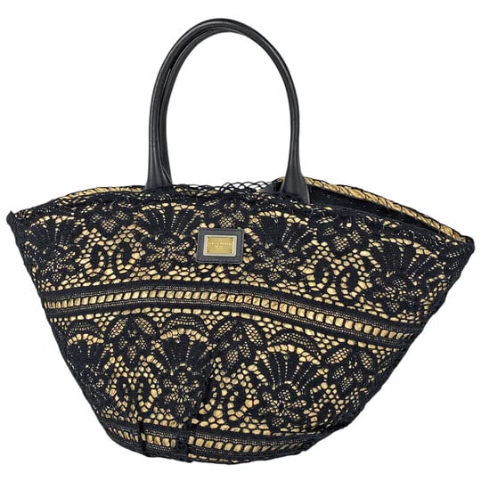 Dolce & Gabbana Logo Lace Tote Basket Bag Embroidered Straw Black Women's [Second Hand]: Dolce & Gabbana Logo Lace Tote Basket Bag Embroidered Tote Straw Black Women's [Second-hand] Because it is a second-hand product, it is not verified and cannot be returned or exchanged. Width Approxim