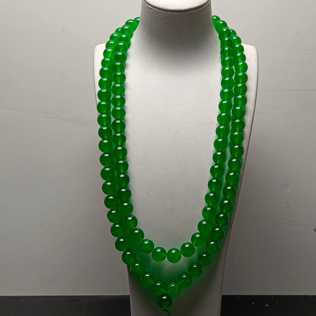 Top grade dragon stone imperial green jadeite Buddhist beads (1 of 7)