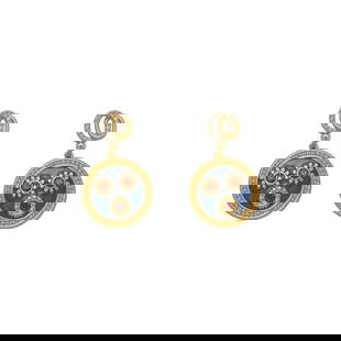 Vintage mural earrings: Retro mural earrings Alloy + glaze