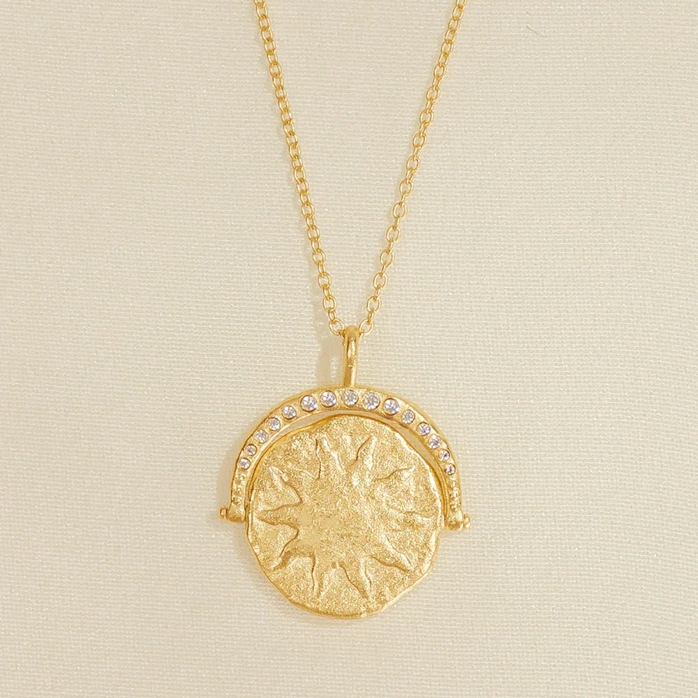 Sirius Sun and Moon Rotating Pendant 24K Gold-plated Zircon Vintage Necklace (1 of 5)