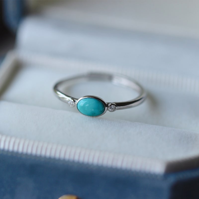 Natural Hubei turquoise minimalist cabochon ring (1 of 5)
