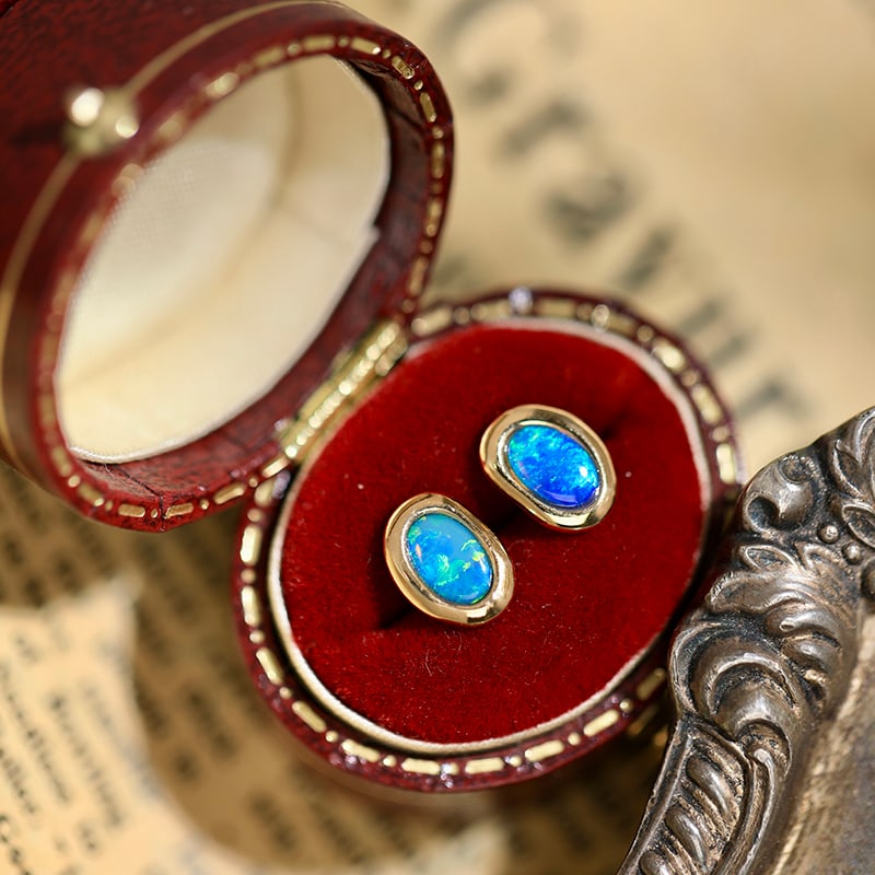 18k gold natural Australian crystal opal earrings (1 of 5)