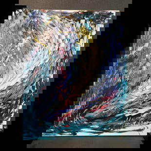 Extremely rare! "Feathers" by Naoki Tachibana bears his autograph.: Extremely rare! "Feathers" by Naoki Tachibana bears his autograph. Colorful abstract oil painting, with the artist's signature. Dimensions: 91 cm in height, 73 cm in width Technique: Oil painting Colo