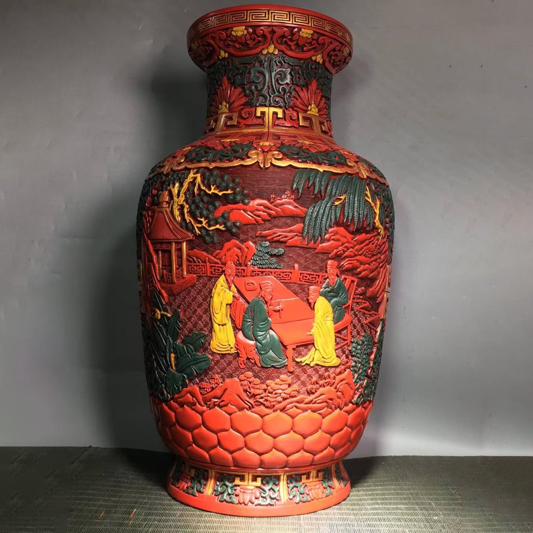 Painted lacquer vase ornaments: Chinese antiques, private collection, orderly inheritance (painted lacquerware vase ornaments), period items, unique masterpieces, handed down from generation to generation, height 48 cm, width 26 cm,