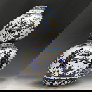 Blue-and-white Gourd-shaped Vase with Gilded Patterns of the Eight Immortals: Chinese porcelain, private old collection, a national treasure among mortals ("Made in the Xuande Reign of the Great Ming Dynasty" blue-and-white gourd-shaped vase with gilded patterns of the Eight Im