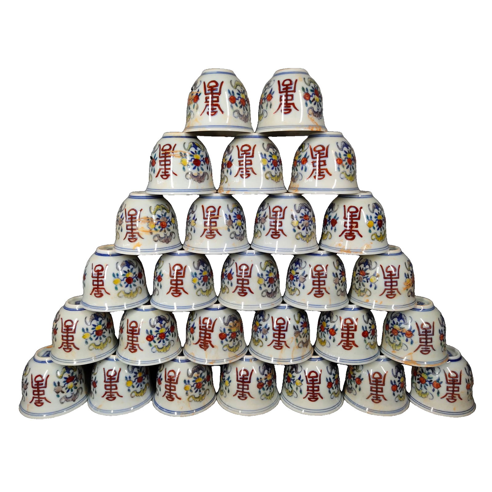 Ming Dynasty style Chenghua period thin body Doucai: 27 Ming Dynasty style, Chenghua-era, thin-bodied Doucai tea cups with longevity motifs Freight: 1.International Shipping: Foreign shipping costs are determined by the destination. 2.Photos, descriptio