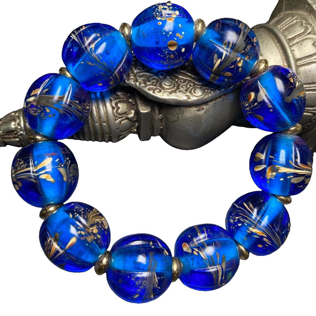 Old glass melon bead phoenix tail bracelet (1 of 9)