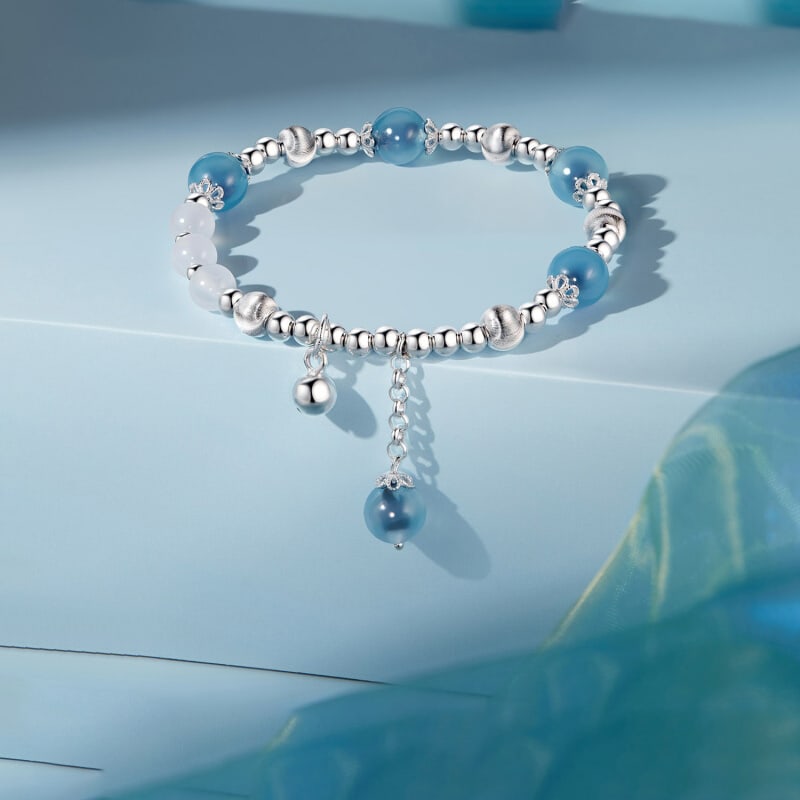Sugar Heart Silver Bracelet Ag925 Women's Blue Chalcedony Silver Jewelry Cat's Eye Silver Bead: Sugar Heart Silver Bracelet Ag925 Women's Blue Chalcedony Silver Jewelry Cat's Eye Silver Bead Bracelet, Total Weight: 9.27g, Material Ag925 Chalcedony