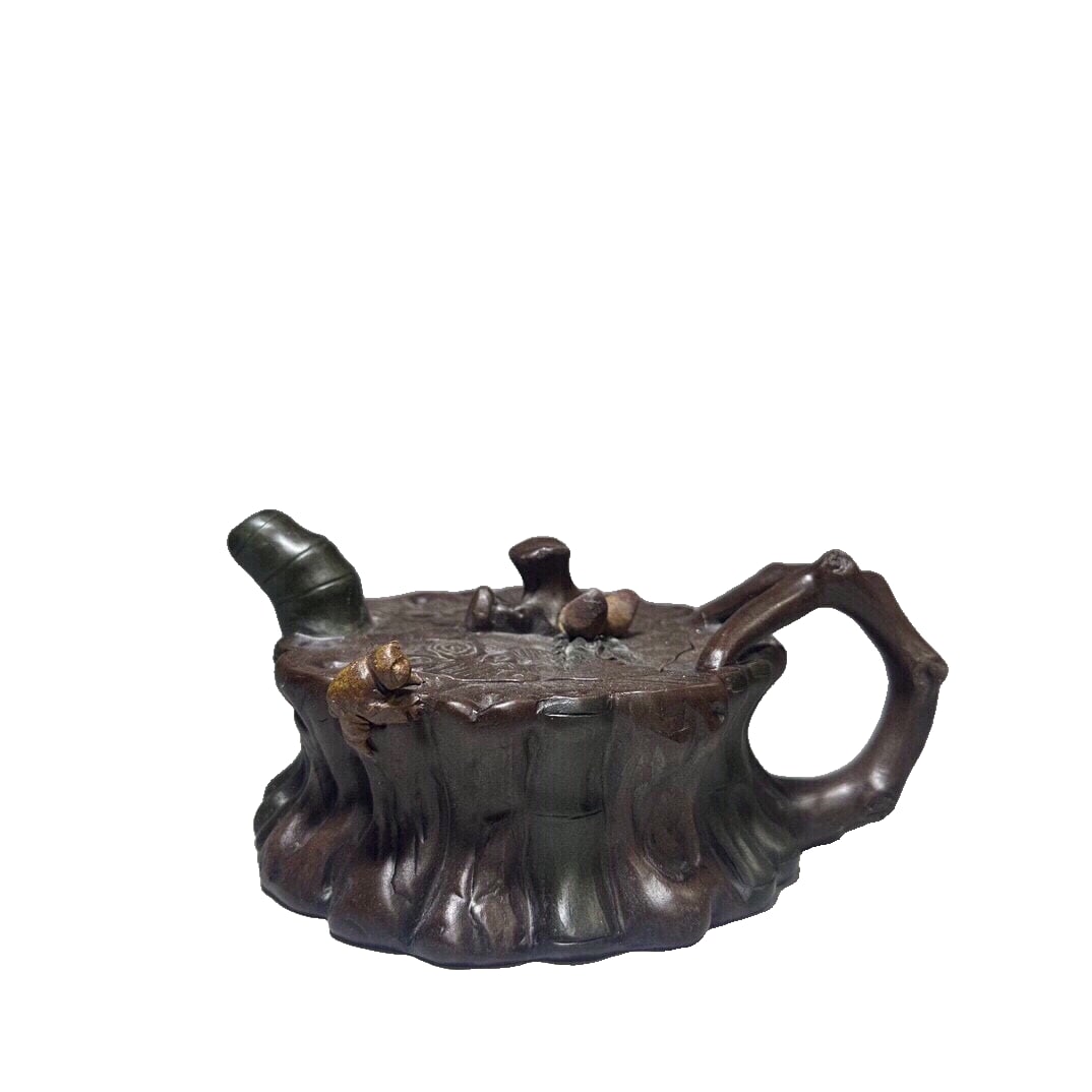 Collectible Zisha Teapot Squirrel and a Bundle of Bamboo Bottom Inscription: Jiang Rong (1 of 9)