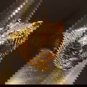 K18 Gold Ring with Tiger Diamond, approximately size 18, 0.08 carats, Tiger Diamond Ring: This K18 gold ring exudes luxury and dominance. It is delicately carved with a tiger head motif in 18K yellow gold, with smooth lines and vivid details, as if the fierce tiger is ready to pounce. It i