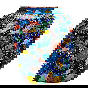 A Ming Wanli-style blue-glazed porcelain jar with full decoration of a hundred deer pattern: This is a large, stately porcelain jar featuring a full-body design of a hundred deer, glazed in the style of Wanli period of the Ming dynasty with a blue glaze. The jar measures 38.5cm in height and