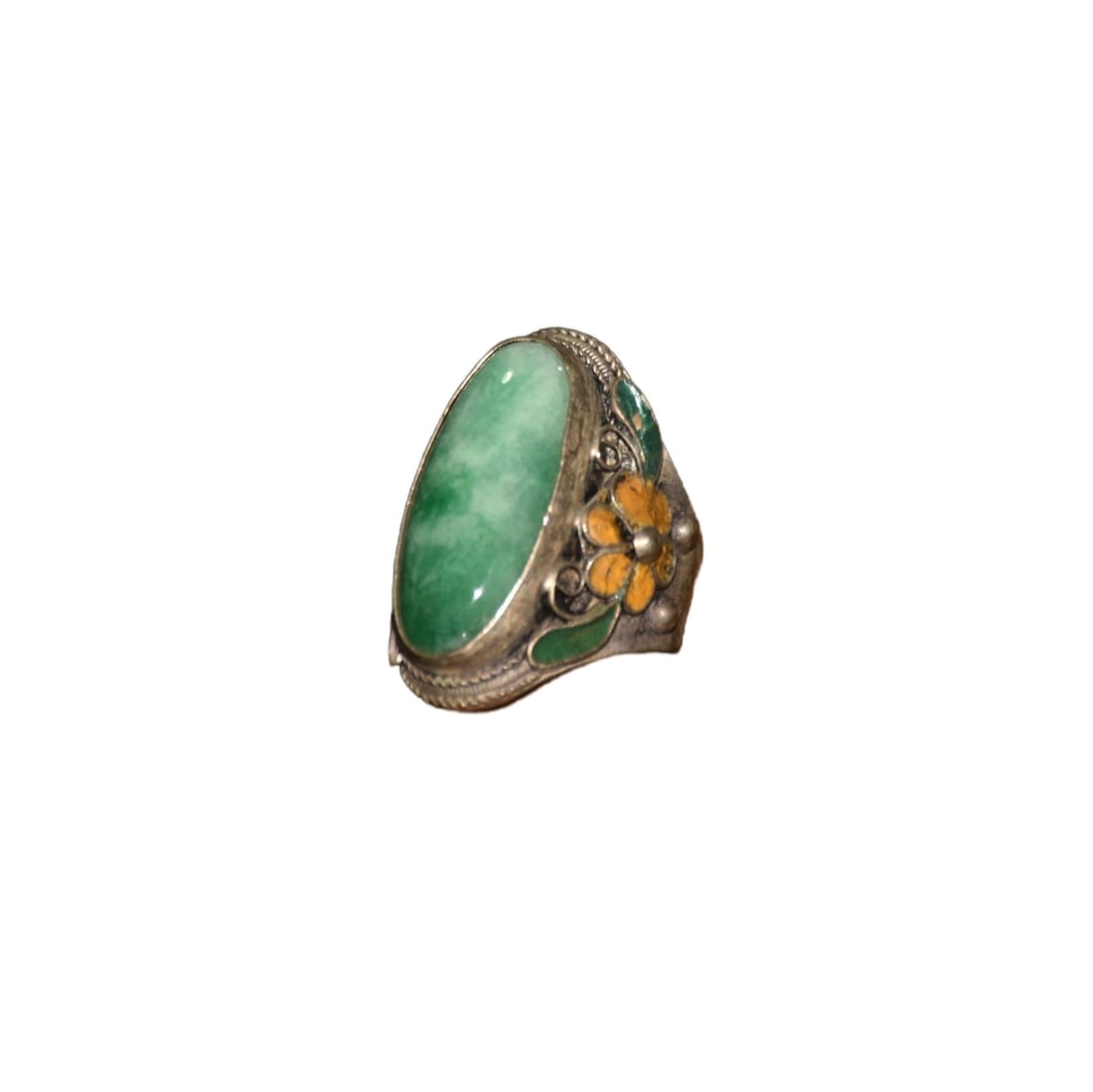 Cloisonné Inlaid Jade Ring: Cloisonné Inlaid with Jade Ring - Exquisitely Handmade, Condition as Shown in Picture, Length 2.5 cm, Width 3 cm, Thickness 3.5 cm, Weight Approximately 16 grams Freight: 1.International Shipping: Fo