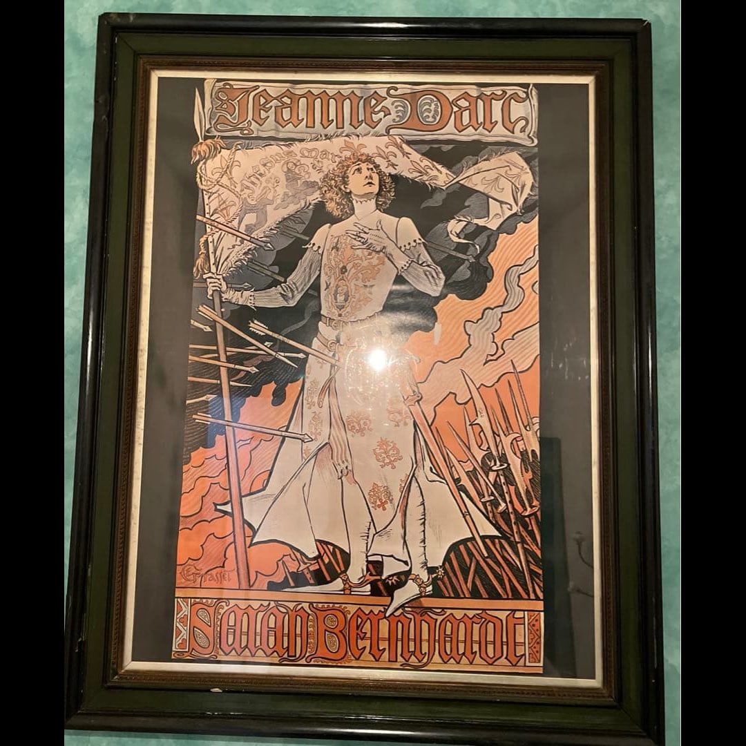 Joan of Arc by Grasset Poster (Framed): The 'Saint Joan' painted by French artist Eugène Grasset in 1890The poster for the play 'Saint Joan' performed at the Théâtre de la Porte Saint-Martin in 1890, starring Sarah Bernhardt. FramedHeigh
