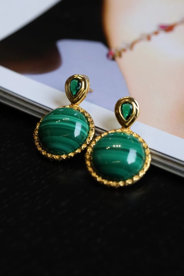 Silver Plated Malachite Earrings (1 of 5)