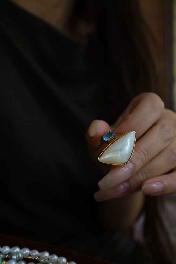 Sterling Silver Gilt Natural Topaz Swiss Blue Topaz Ring (1 of 6)