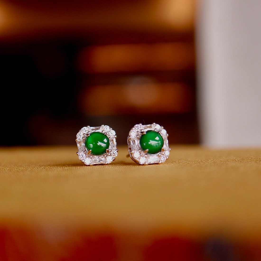 Natural King Green Jade Stud Earrings S925 Silver Inlay (1 of 7)