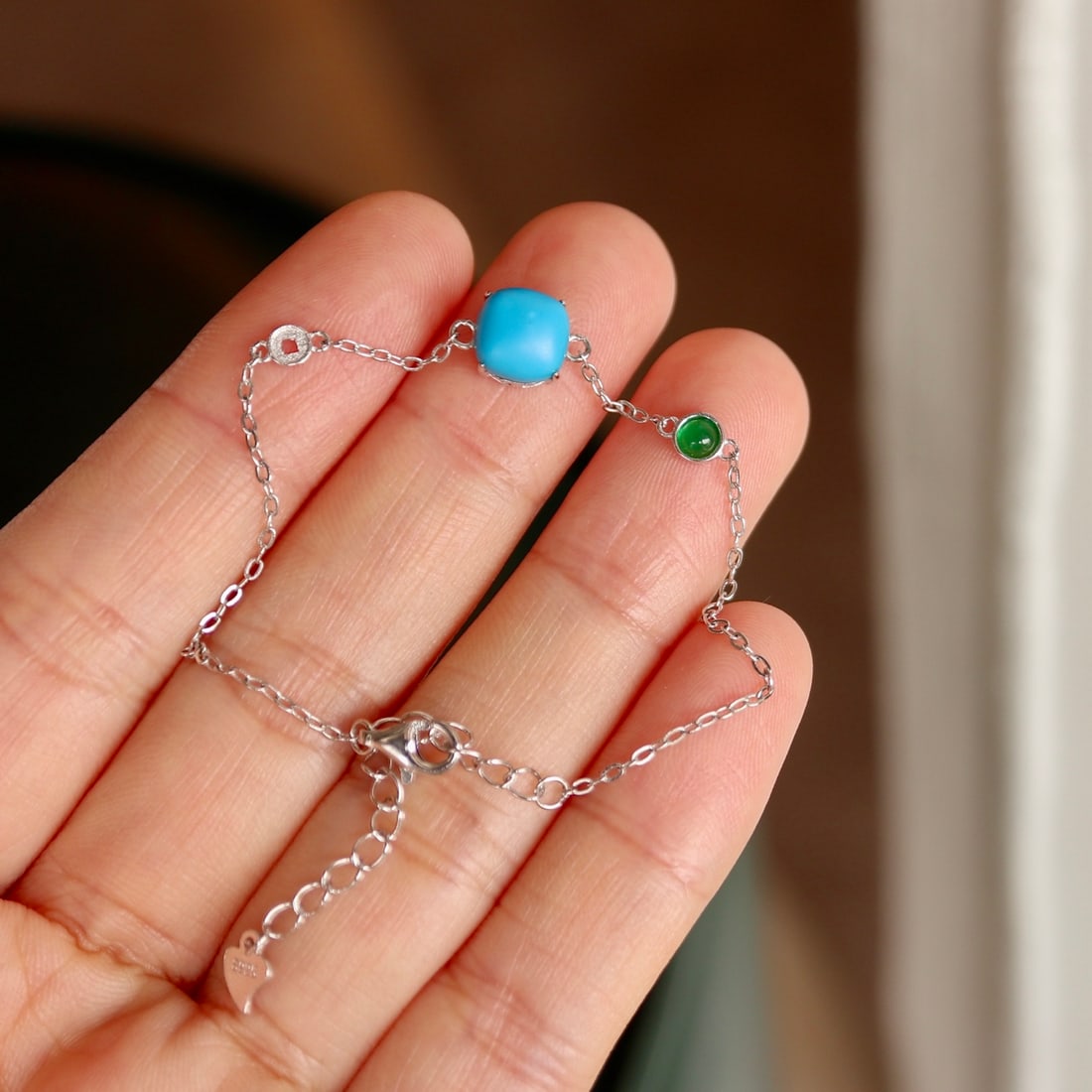 Natural Turquoise Pure Silver Bracelet (1 of 7)