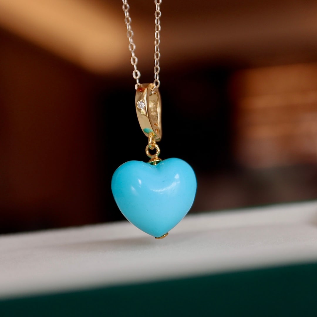 Natural Turquoise Heart Shape Love Pendant 925 Sterling Silver (1 of 7)
