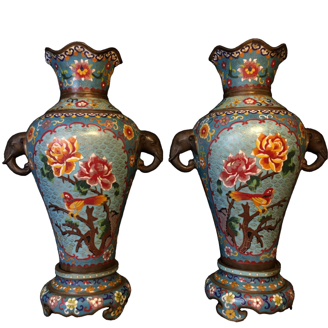 A pair of pure copper cloisonne vases (1 of 9)