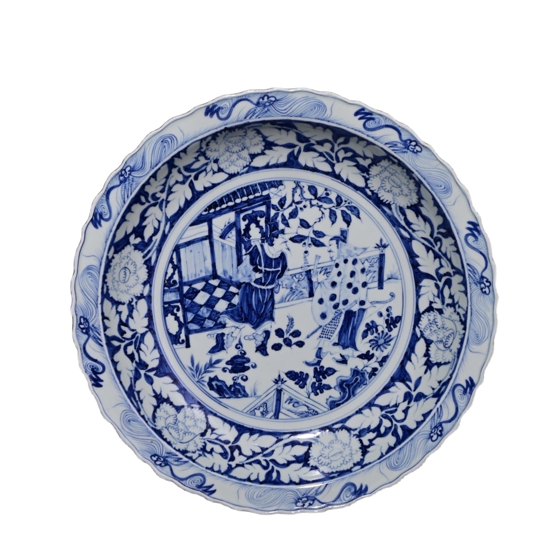Yuan Dynasty style blue and white porcelain plate with inscriptions by Emperor Qianlong depicting (1 of 9)