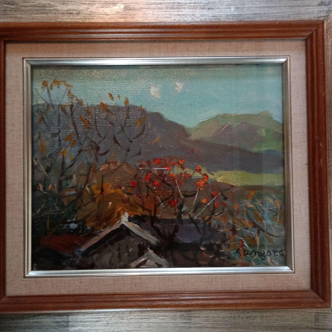 Oil Painting by Suzuki Saburo S Autumn Scene F3 Persimmon: This oil painting depicts the scenery of autumn, the color of the persimmons is very beautiful, and its characteristic is the bright colors. Size: Width x Height centimetersFrame size is approximately