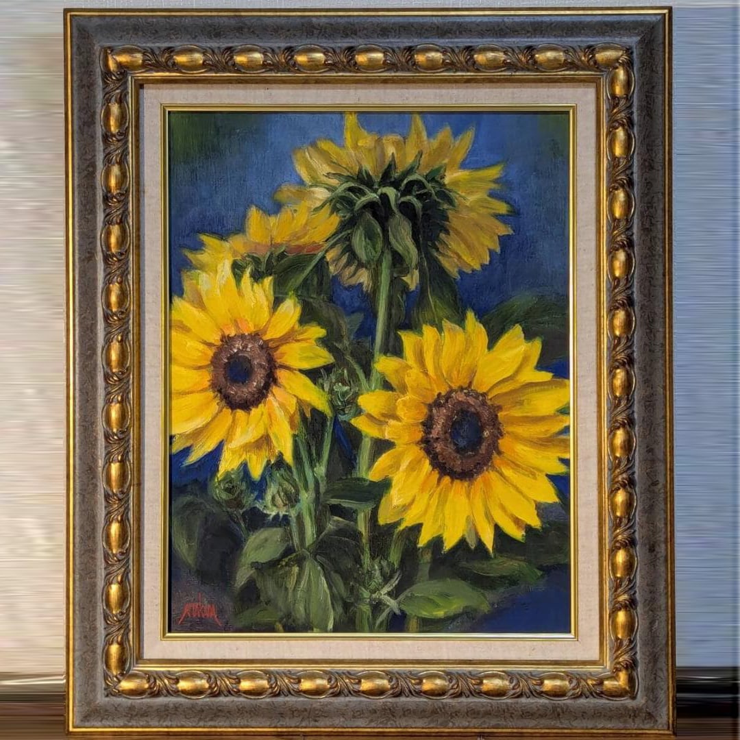 Oil painting, size 6, sunflowers blooming in the sunlight (1 of 7)