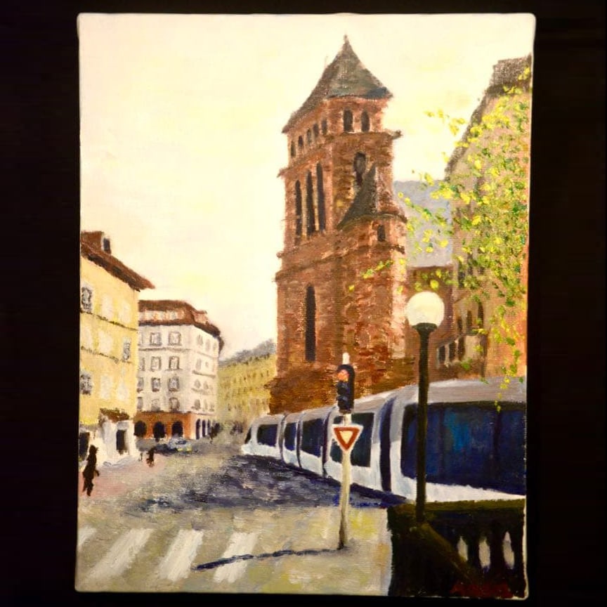 Landscape oil painting, architecture and transportation, F6 size: This work was created about 14 years ago. It measures F6, with a height of 410 millimeters and a width of 318 millimeters. It is not mounted. Freight: 1.International Shipping: Foreign shipping costs