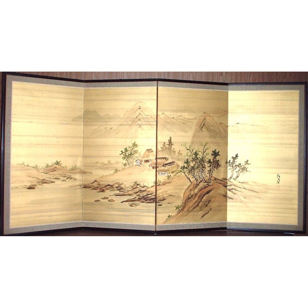 Four-fold screen, Japanese painting, silk painting, landscape (1 of 9)