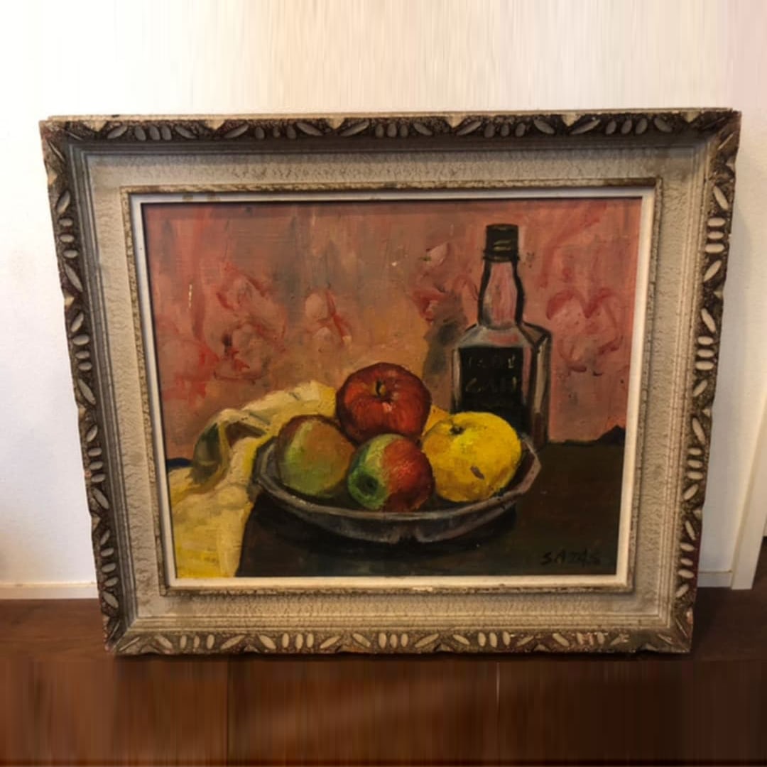 The oil painting scene has a signature and a serial number. (1 of 7)