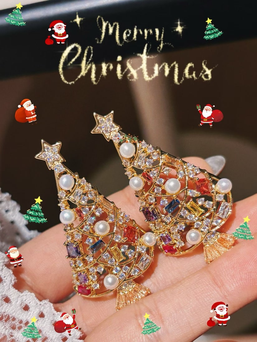 Christmas Tree Brooch, Natural Freshwater Pearl (1 of 4)