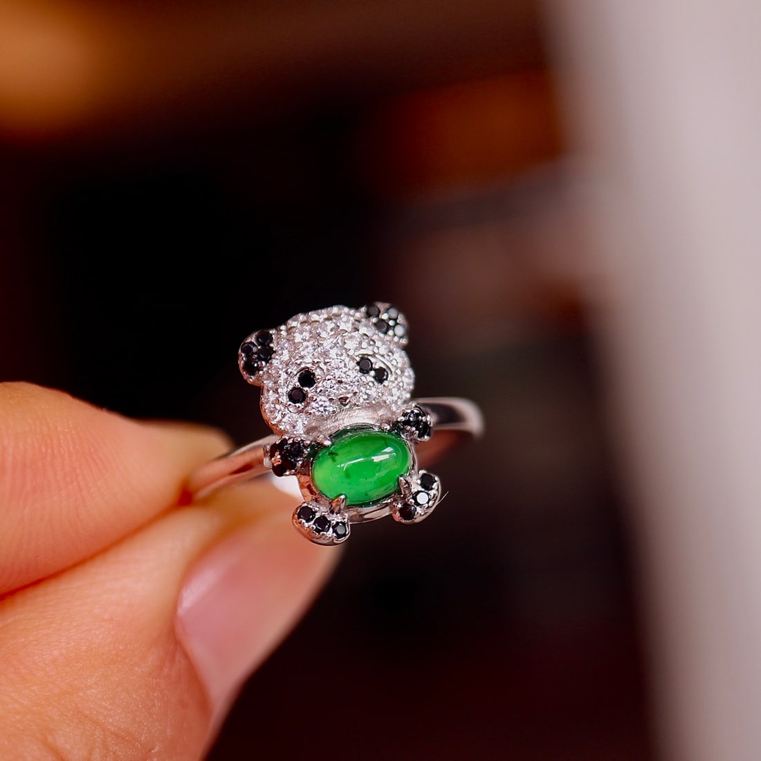 Natural jadeite panda ring (1 of 9)