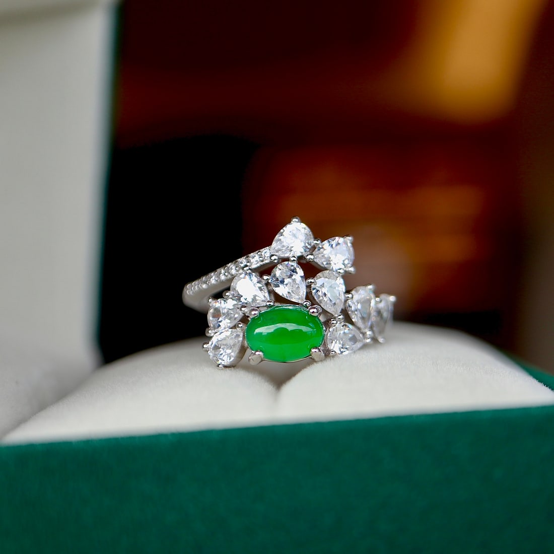 Natural Jade Teardrop Ring S925 Sterling Silver: Natural Jade Egg-shaped Ring S925 Sterling Silver, 5x7mm egg shape