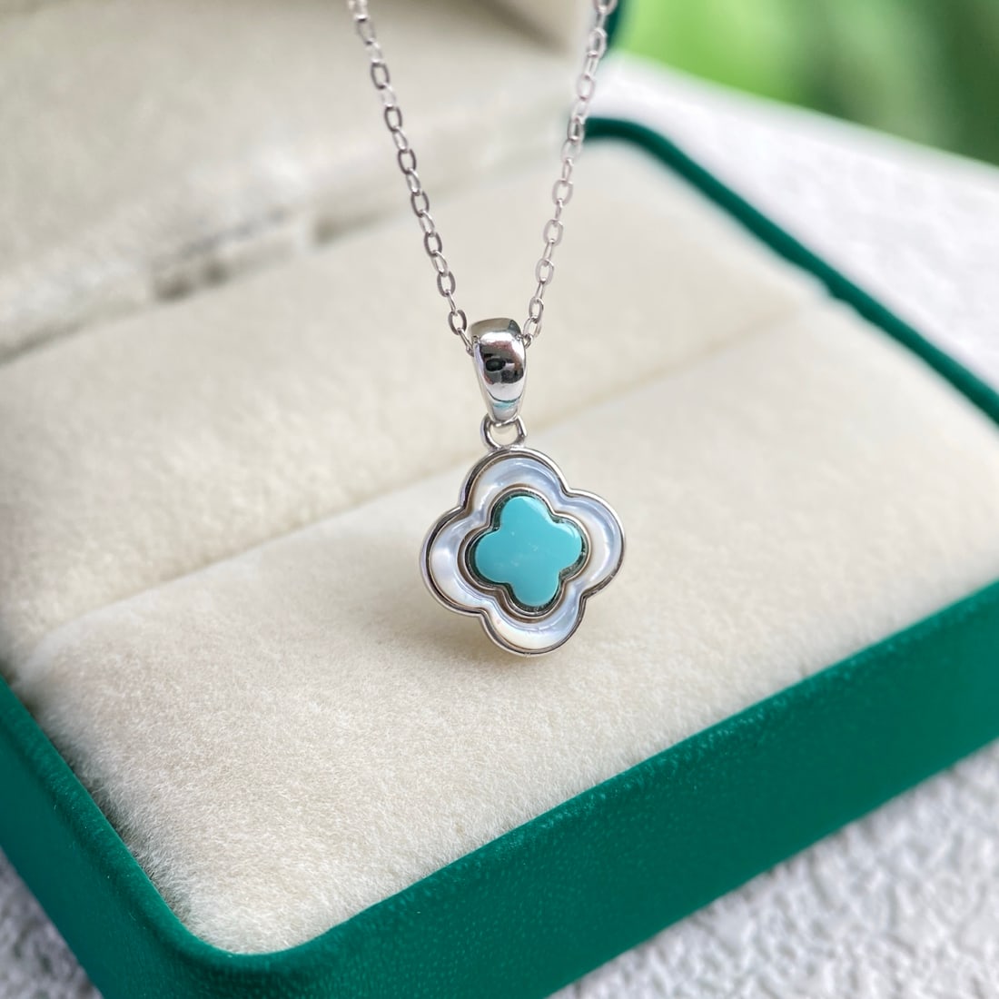 Natural Turquoise Four-Leaf Clover Pendant (1 of 9)