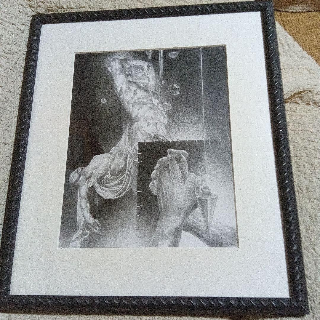 Rokushi Shu pencil drawing, handwritten signature, original work (1 of 10)