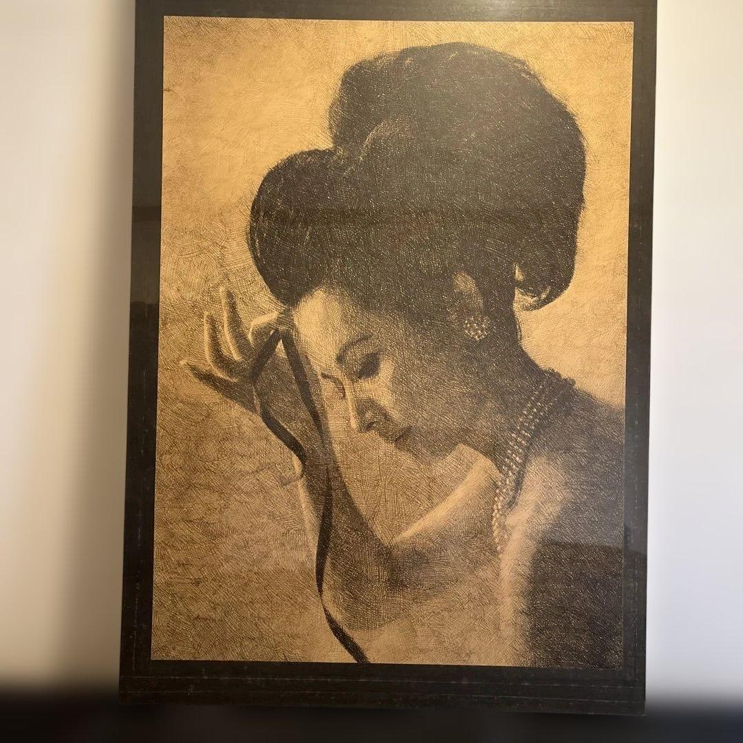 Pencil portrait painted on a large wooden board (1 of 3)