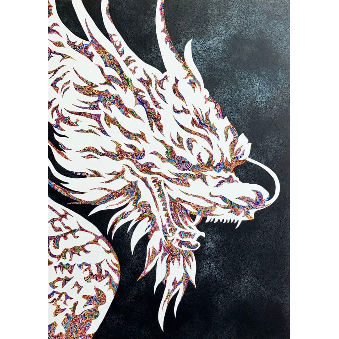 Original dragon-shaped animal oil painting, acrylic painting, contemporary art, miniature painting: Artist Name: idogaeruTitle: Do Not Underestimate the Importance of LifeDimensions: 910 x 652 mm / 30 mm thickTechnique: Acrylic gouache on woodCreation Year: 2025Pattern: Dragon Freight: 1.Internation
