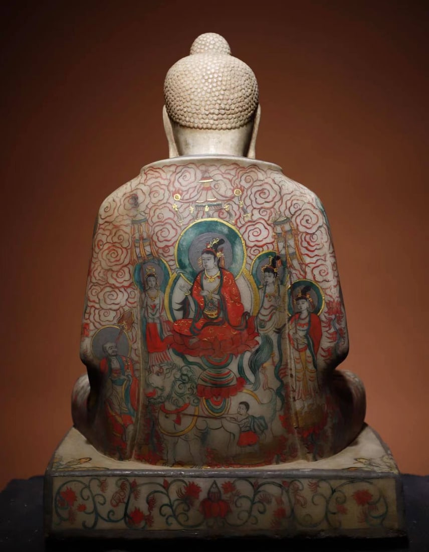 Marble painted Buddha statue - 10