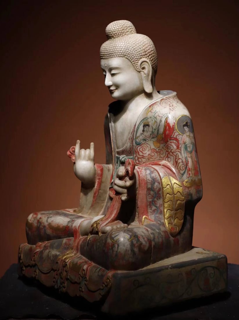 Marble painted Buddha statue - 9