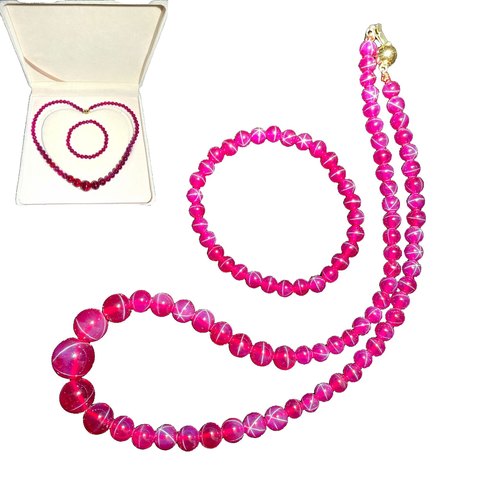 Two-piece set of starlight gem jewelry: Two-piece set of starlight gemstone jewelry with hardness above 9Net weight 76 grams, bracelet diameter 0.6 centimeters Freight: 1.International Shipping: Foreign shipping costs are determined by the