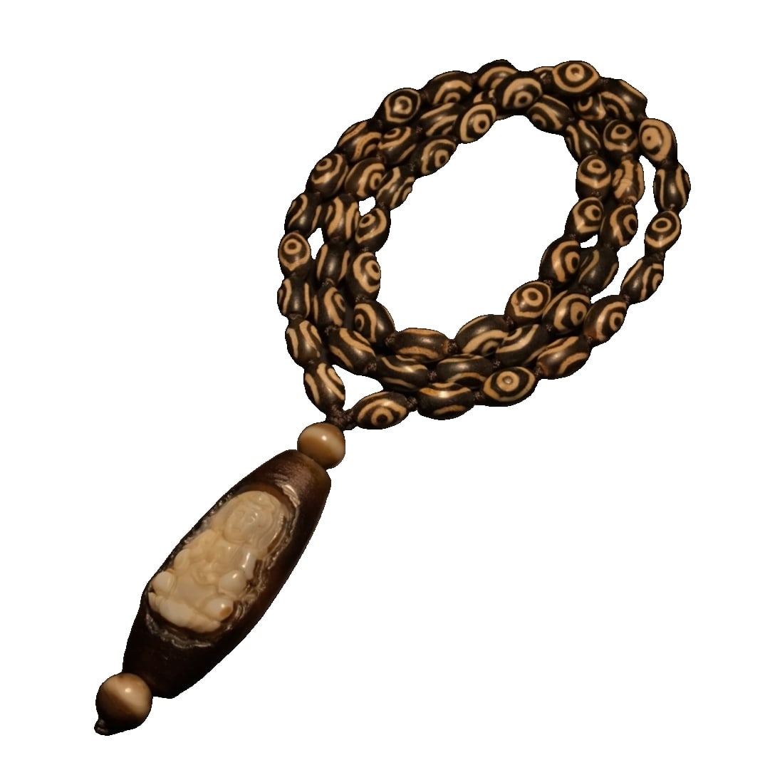 Old Agate Phoenix Two-Eyed Sky Bead with Guanyin Sky Bead Buddhist Prayer Beads Necklace Mala (1 of 10)