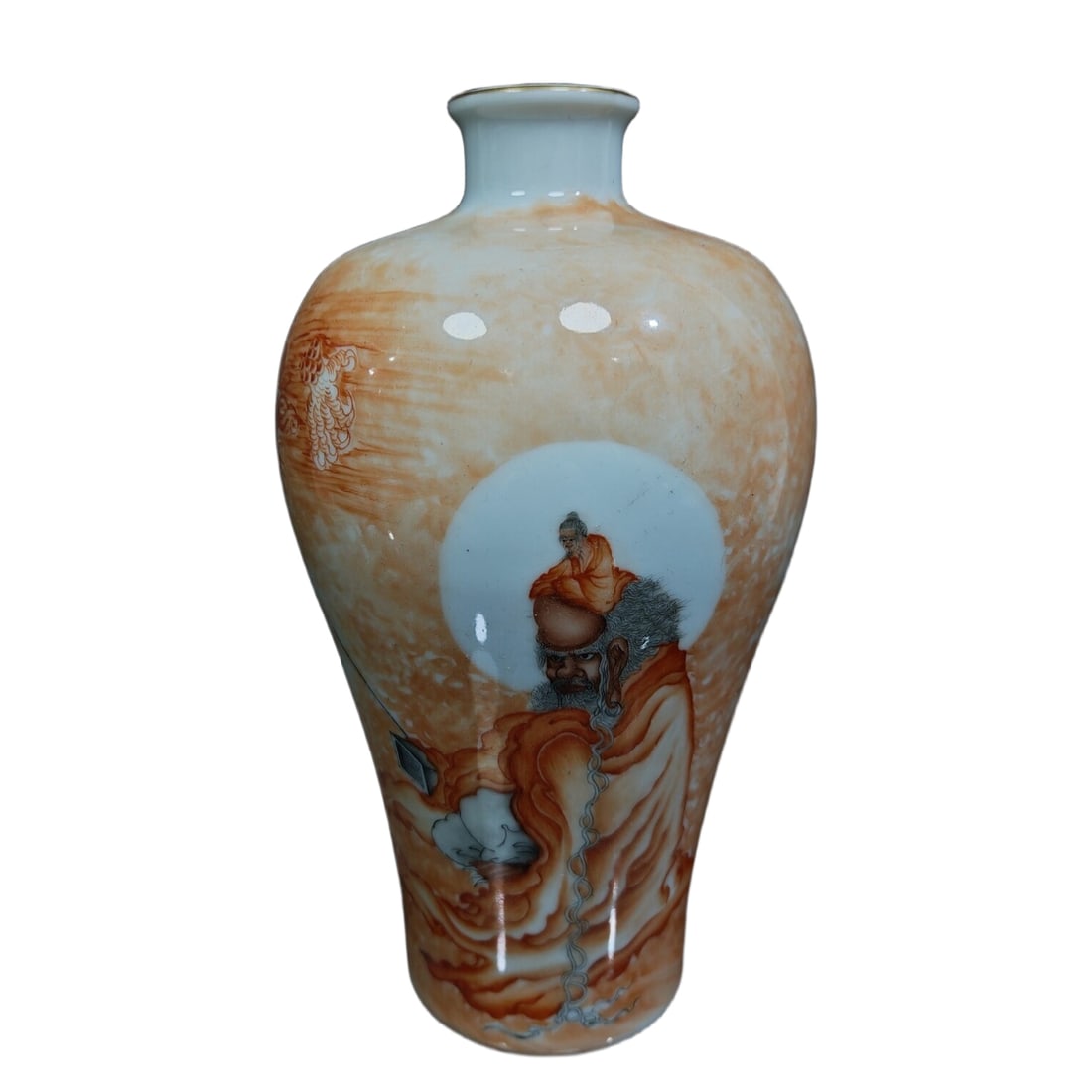 Qing Yongzheng Period Single-color Glaze Red Enamel Dharma Bottle with Gold-Painted Dragon and (1 of 10)