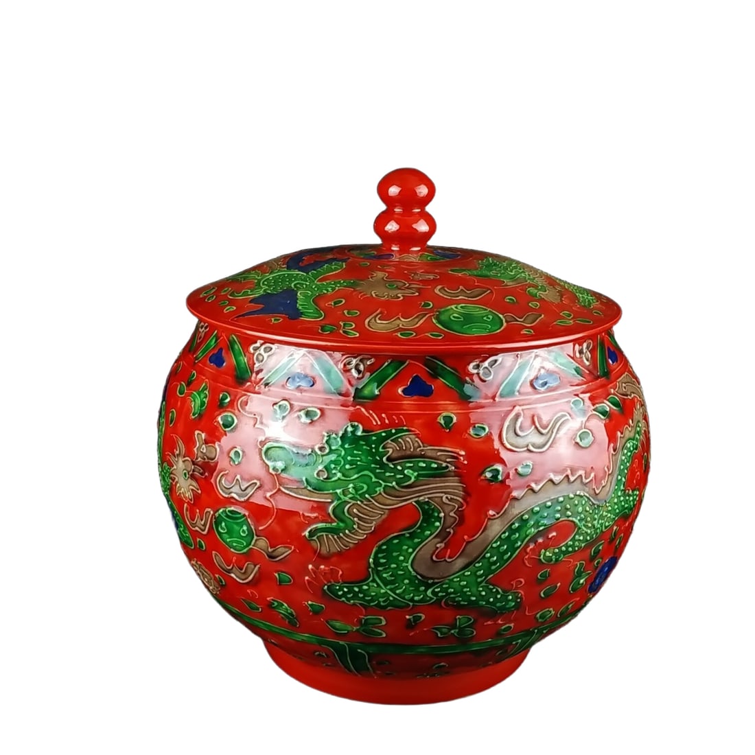 Ming Hongzhi style enamel painted dragon and phoenix auspicious cover pot (1 of 8)